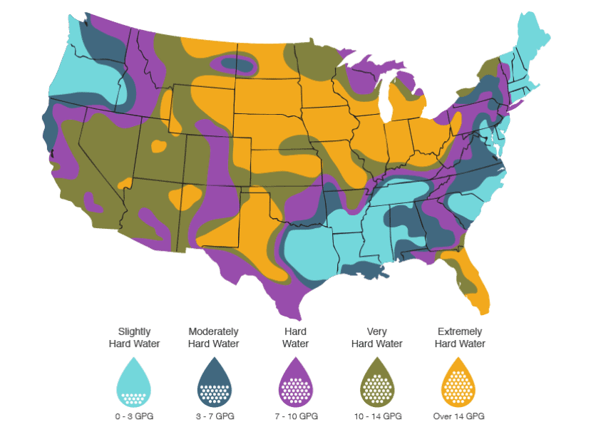 Water hardness map in America (Source: Whirlpool)